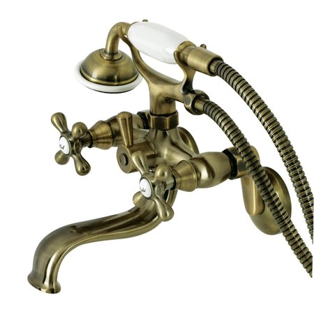 KINGSTON BRASS KS226AB Wall Mount Tub Faucet with Hand Shower, Antique Brass KS226AB